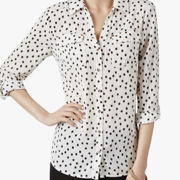 Charter Club button down white with black dots and gold button detail L - Picture 1 of 7